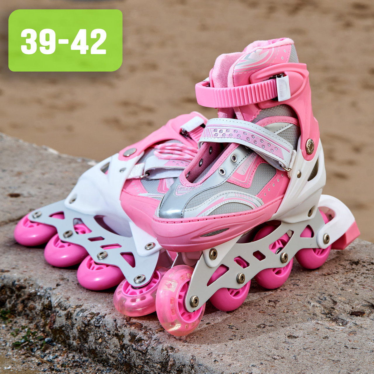 Ролики дитячі розсувні ROLLER SPORT (36-40) 2562 колеса 64 мм, Рожеві з ВІДЕООБЗОРОМ!