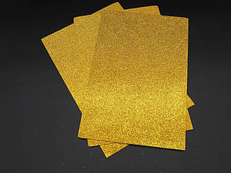 Золотий Фоаміран 2мм. блискучий жовтий Foamiran для виробів . 30х20см. з глітером