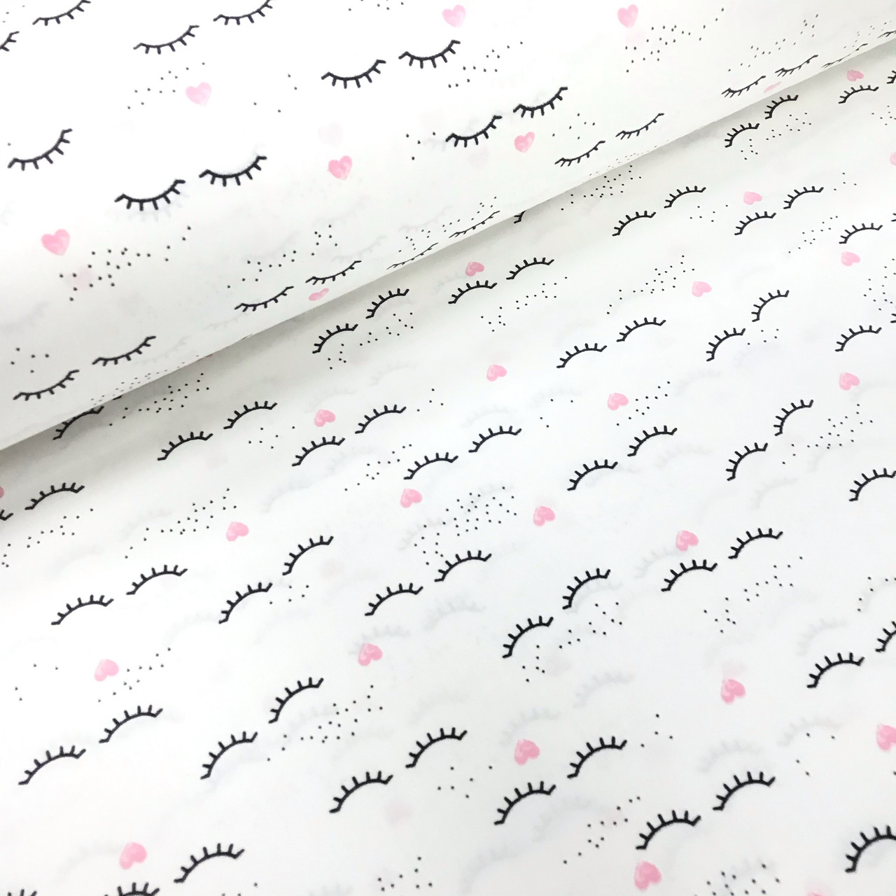 Тканина поплін вії з рожевими сердечками на білому (ТУРЦІЯ шир. 2,4 м)(R-FR-0672), фото 1