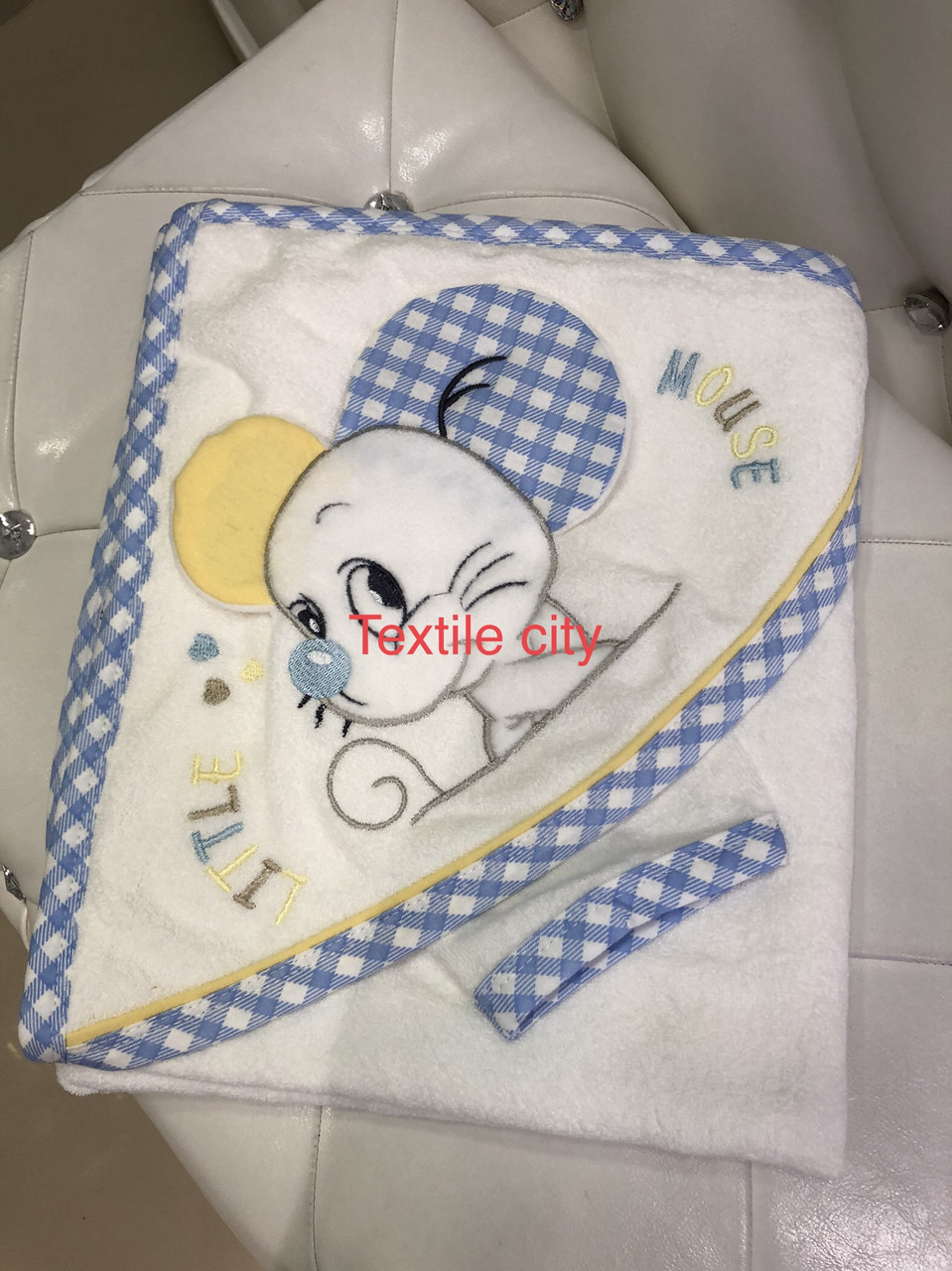 Дитячий махровий рушничок з куточком і рукавичкою для новонароджених