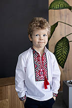 Дитяча сорочка для хлопчика MEREZHKA з червоним орнаментом 4 роки