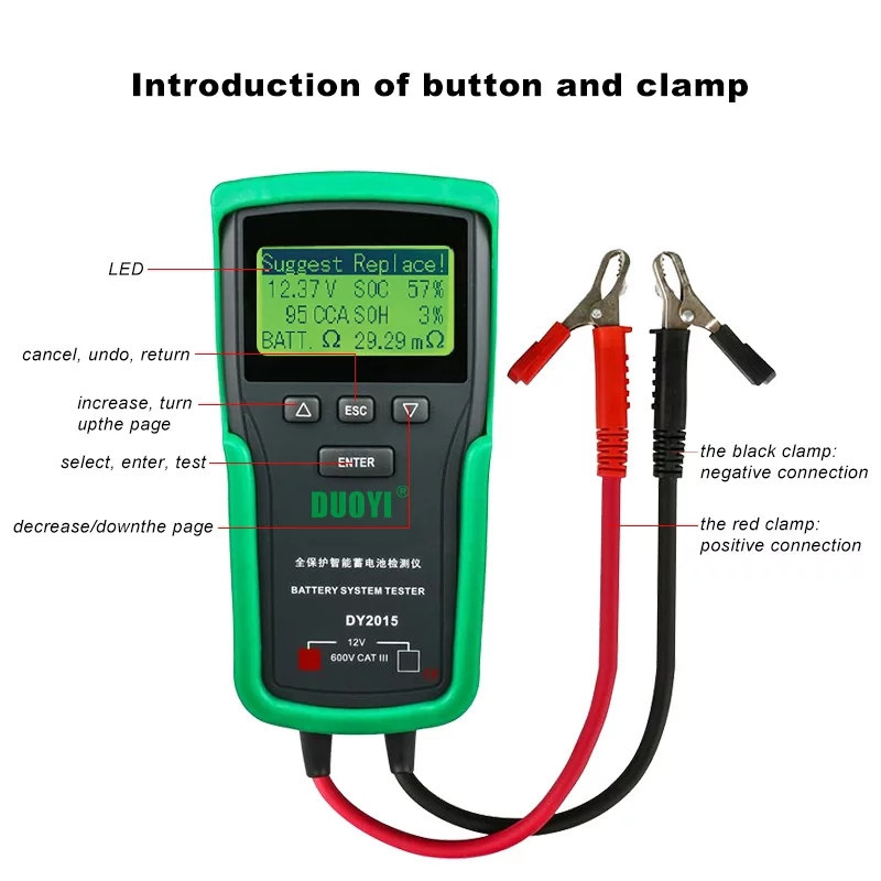 Тестер автомобільних акумуляторів DUOYI DY2015 12V Battery Tester аналізатор акб