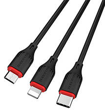 Кабель для зарядки телефона/ смартфона Borofone 3в1 BX17 Lightning + Micro + Type-C 2 А 1 м Чорний, фото 3