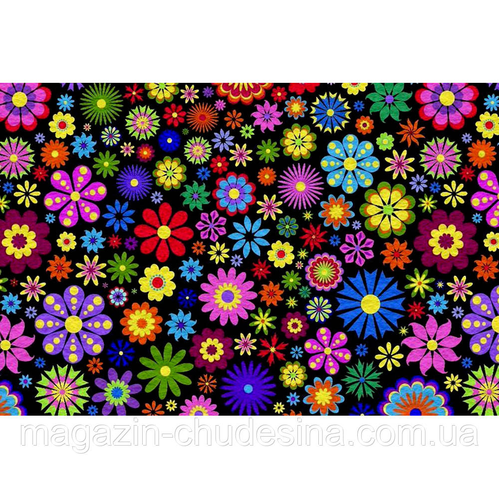 Фетр с рисунком цветочный принт "Цветы абстракция" ЦП017 - фото 1 - id-p728383247