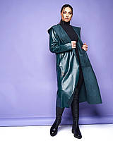 Пальто женское длинное с капюшоном ткань эко кожа .в больших размерах