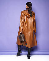 Пальто женское длинное с капюшоном ткань эко кожа .в больших размерах 54-56, терракот
