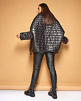 Куртка демісезонна жіноча стьобана плащовка з екошкіряним оздобленням. у великих розмірах 48-50, Чорний