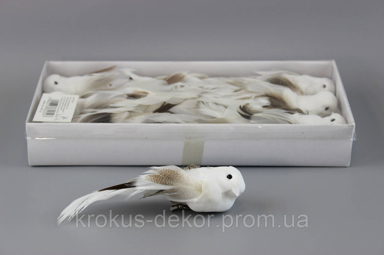 Птичка белая на клипсе (8шт) - фото 1 - id-p1382378837