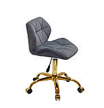 Стілець на колесах SET Сет сірий оксамит на золотий хрестовині з колесами, фото 3