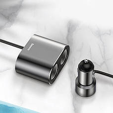 Автомобільний зарядний пристрій в прикурювач Baseus 2xUSB Швидка зарядка 80 Вт Чорний (CRDYQ-01), фото 6