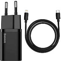 Зарядний пристрій для телефону 1Type-C Baseus Super Si 20W + Cable Type-C to Lightning (TZCCSUP-B01) Black