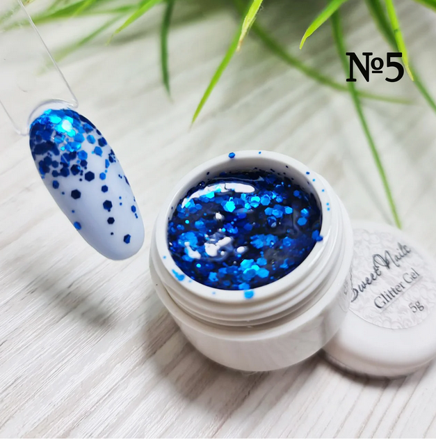Гліттерний гель для нігтів синій Sweet Nails №5 5г