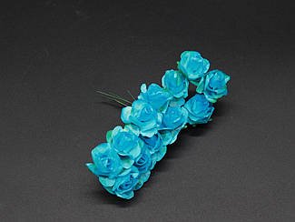 Троянда поліуретанова на дроті блакитна 12шт/пучок для рукоділля, хобі, декору
