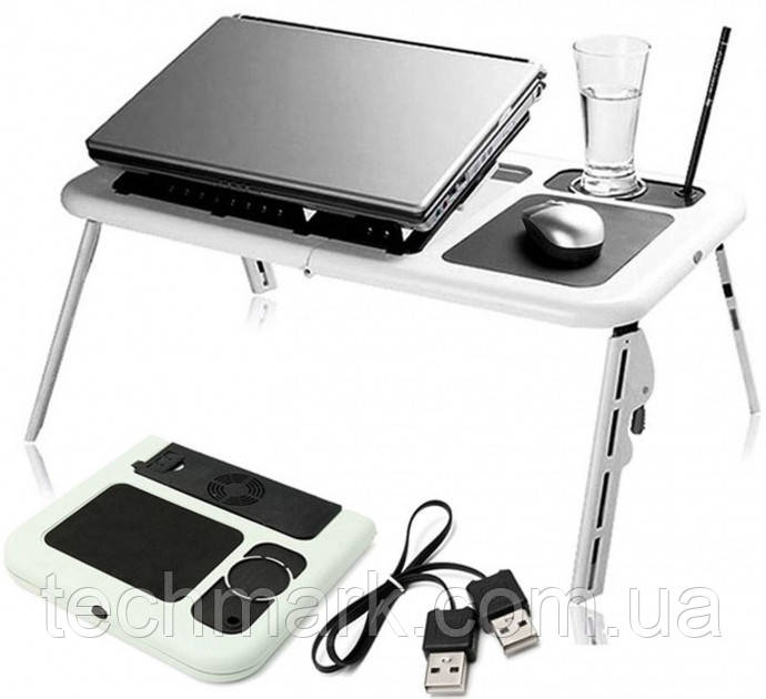 Складаний столик - підставка для ноутбука E-Table трансформер з охолодженням під ноутбук столик з вентиляцією, Білий