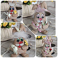 Пасхальный кролик Улыбка, Н-23 см, кофе, какао, корица, текстильная игрушка, декор на Пасху
