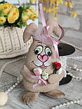 Великодній кролик Смайлик, Н-23 см, кава, какао, кориця, текстильна іграшка, декор на Великдень,, фото 3