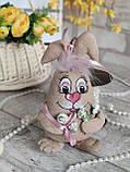 Великодній кролик Смайлик, Н-23 см, кава, какао, кориця, текстильна іграшка, декор на Великдень,, фото 6