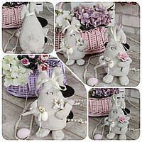 Пасхальный кролик Улыбка,лен, Н-23 см, текстильная игрушка, декор на Пасху