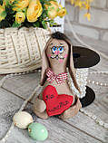 Великодній кролик з сердечком кавовий, Н-20 см, текстильна іграшка, декор на Великдень,, фото 3