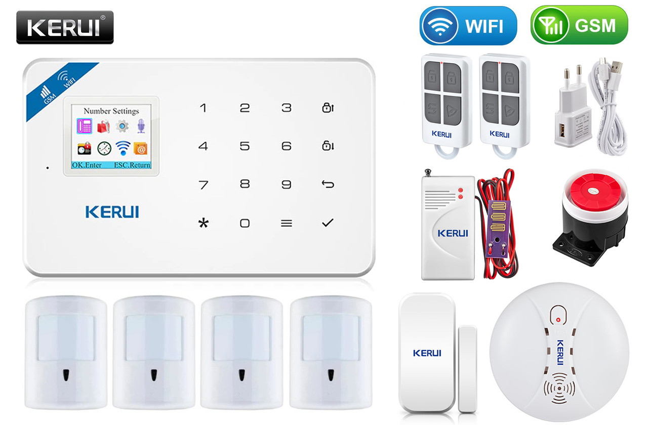 Комплект бездротовий gsm WiFi сигналізації Pro з імунітетом Pet для 3-кімнатної квартири Kerui W18