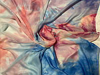 Женский широкий шарф-палантин-парео цветочный принт шифон 178 х 100 см розовый с голубым