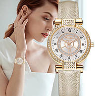 Кварцевые часы со стразами цвета розового золота
