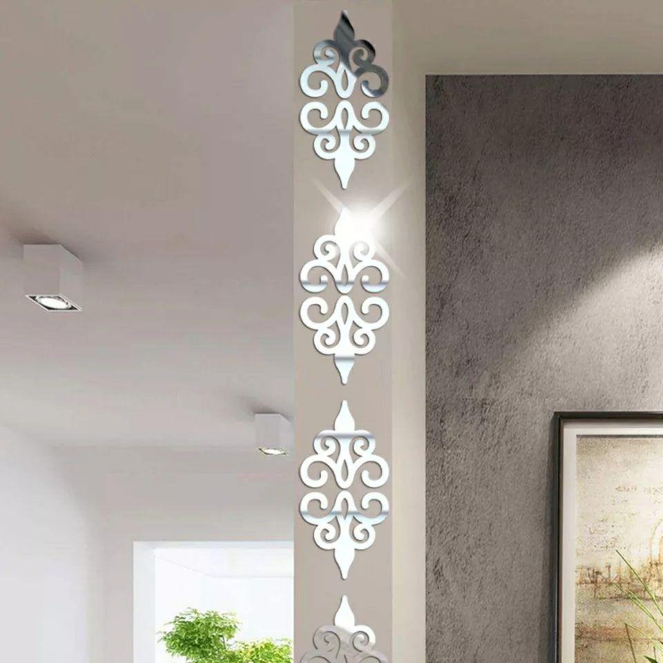 Наклейка декоративна дзеркальна на стіну меблі набір 10 штук Срібло Вензелі 12,7 * 12,78407