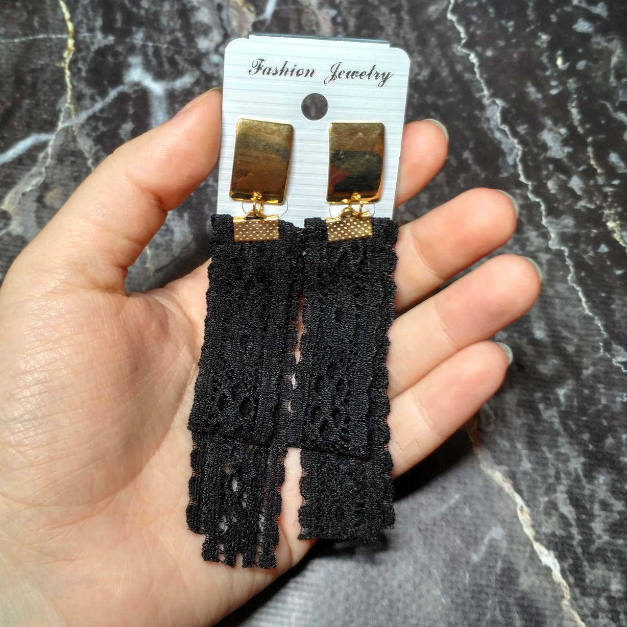 Сережки сережки Мереживо чорні, 10 см