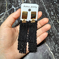 Сережки серьги Кружево черные, 10 см