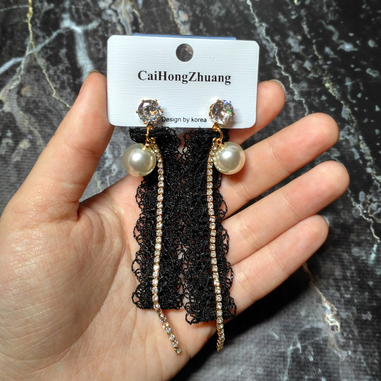 Сережки сережки Мереживо чорні, 9,5 см