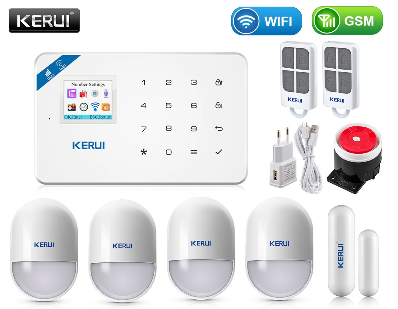 Комплект бездротовий gsm WiFi сигналізації датчики нового зразка для 3-кімнатної квартири Kerui W18