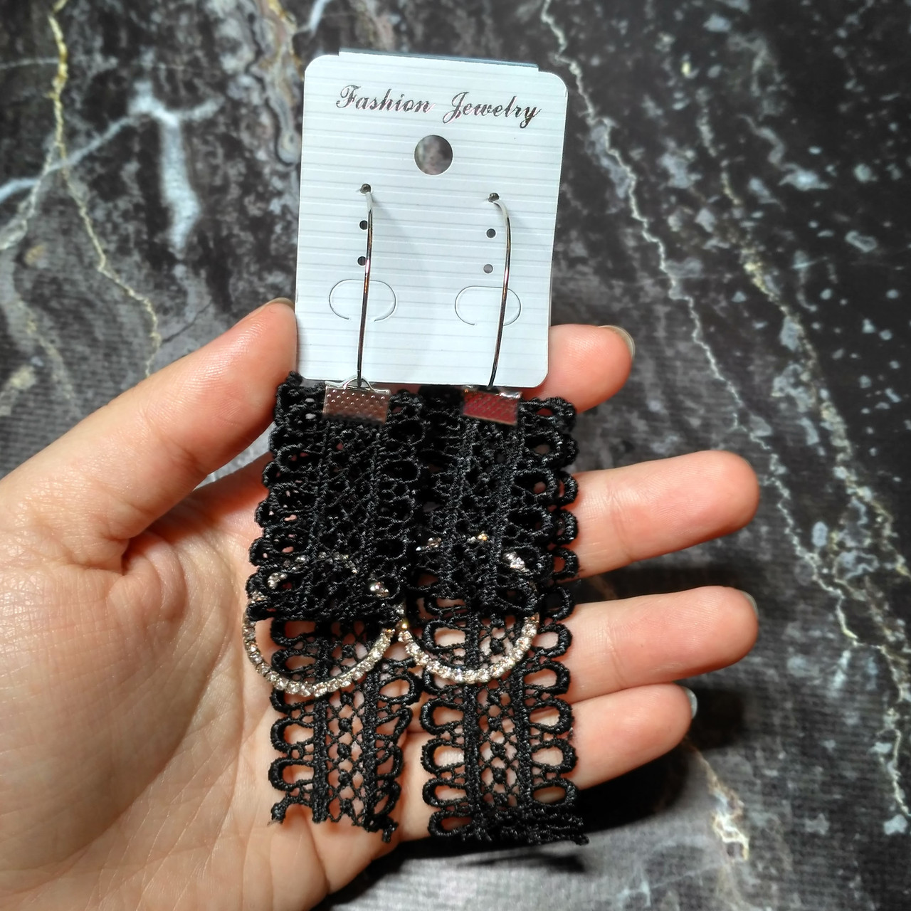 Сережки сережки Кільця, мереживо чорні, 10 см