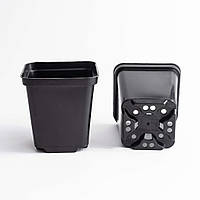 Горщик квадратний 0.5 л / 9х9х10 см для розсади та квітів * технічний пластиковий чорний горщик для рослин