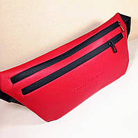 Велика бананка молодіжна сумка на пояс еко-шкіра червона 39х18 см