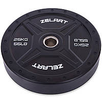 Бамперні диски для кроссфита Bumper Plates гумові d-51мм Zelart TA-2258-25 25кг (d-45см, чорний)