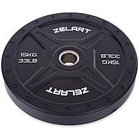 Бамперні диски для кроссфита Bumper Plates гумові d-51мм Zelart TA-2258-15 15кг (d-45см, чорний)