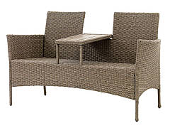 Садова лава - лава плетені зі столиком,Сталь, петан та штучне дерево натура, daymart