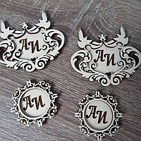 Набір весільних міні монограм для келихів, шампанського "Голуби" 4 шт