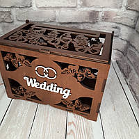 Весільний ящик для грошей "Wedding" Весільна скарбниця у коричневому кольорі Розмір 265*185*160 мм