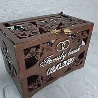 Весільний ящик для грошей "Wedding" Весільна скарбниця в коричневому кольорі Розмір 265*185*160 мм