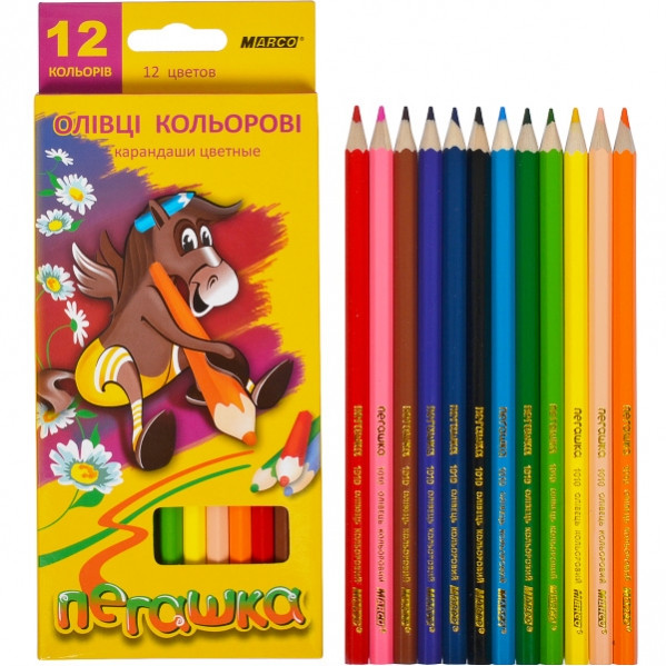 Олівці кольорові Marco Пегашка 12 кольорів шестигранні арт.1010-12