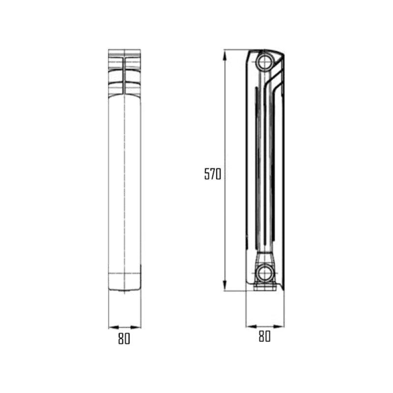 Биметаллическая секционная батарея отопления AQUATRONIC RAL R50080B 560 мм x 800 мм 60087 - фото 2 - id-p1349025164