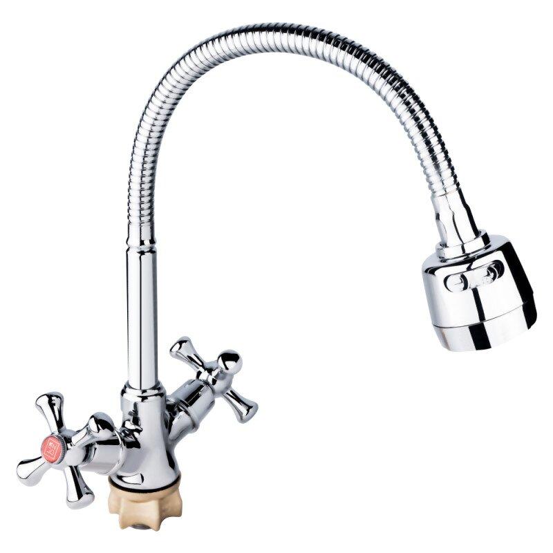 Змішувач для кухні двовентильний з гнучким виливом LIDZ хром метал LDLAM274FCRM35074, фото 1