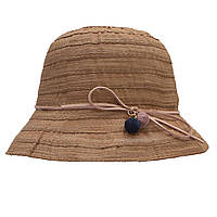 Шляпа детская с бантиком, светло-коричневый, 50-52 см, 3-6 лет, рафия (517977)