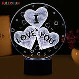 3D світильник, "Три серця", Оригінальні подарунки чоловікам, Оригінальний подарунок коханій на день народження, фото 4