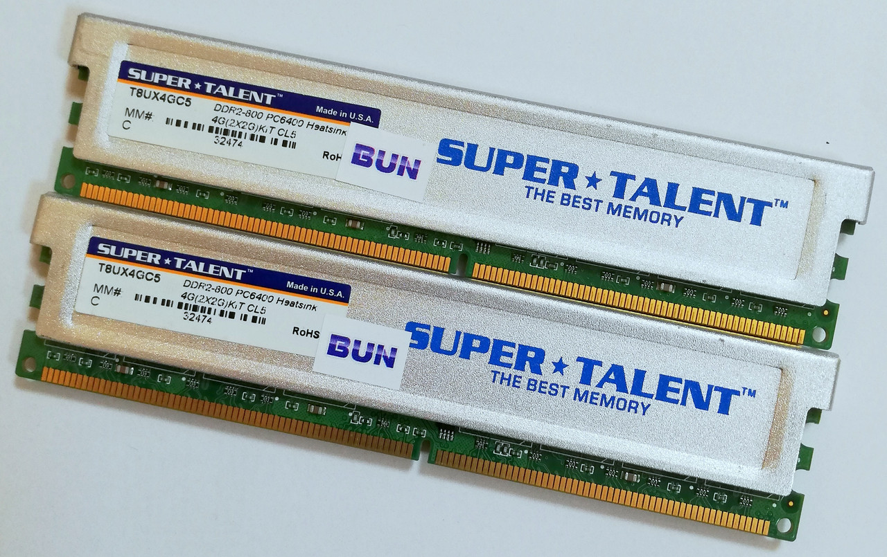 Пара ігрової оперативної пам'яті Super Talent DDR2 4Gb (2Gb+2Gb) 800MHz PC2 6400U CL5 (T8UX4GC5) Б/В