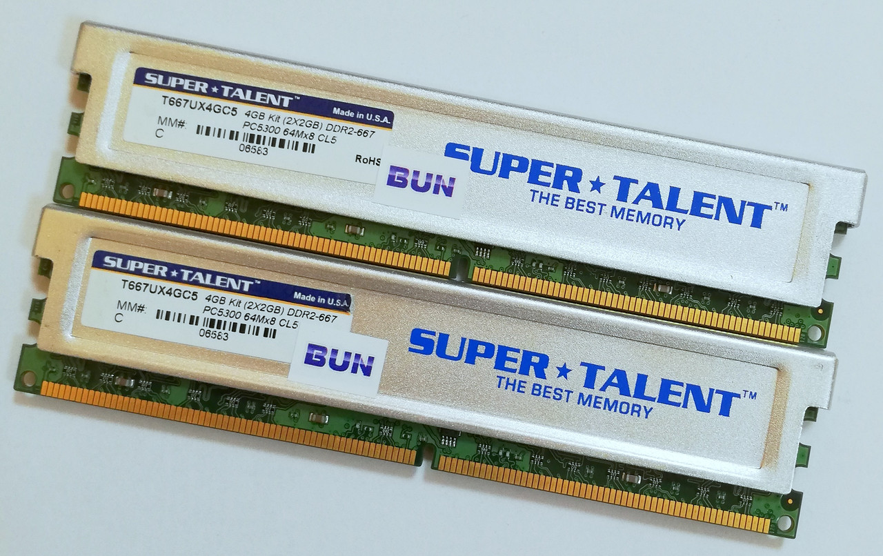 Пара ігрової оперативної пам'яті Super Talent DDR2 4Gb (2Gb+2Gb) 667MHz PC2 5300U CL5 (T667UX4GC5) Б/У