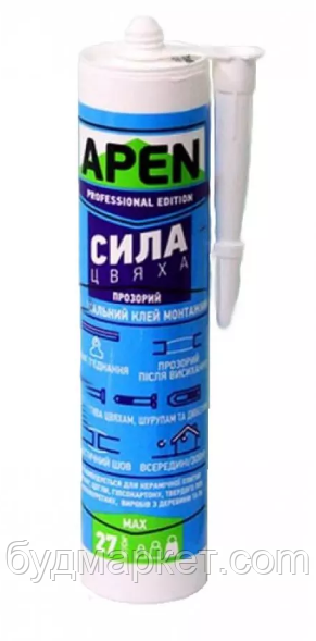 Клей монтажний APEN "Сила цвяха" акриловий універсальний (прозорий), 280 мл
