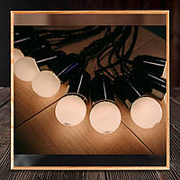 Черная Ретро Гирлянда Эдисона 3 метра + 2 метра провода к вилке на 6 LED ламп теплого свечения по 1.2Вт