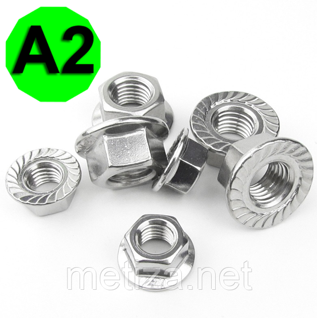 Гайка зубчаста з фланцем DIN 6923, нержавіюча сталь A2, М6, фото 1